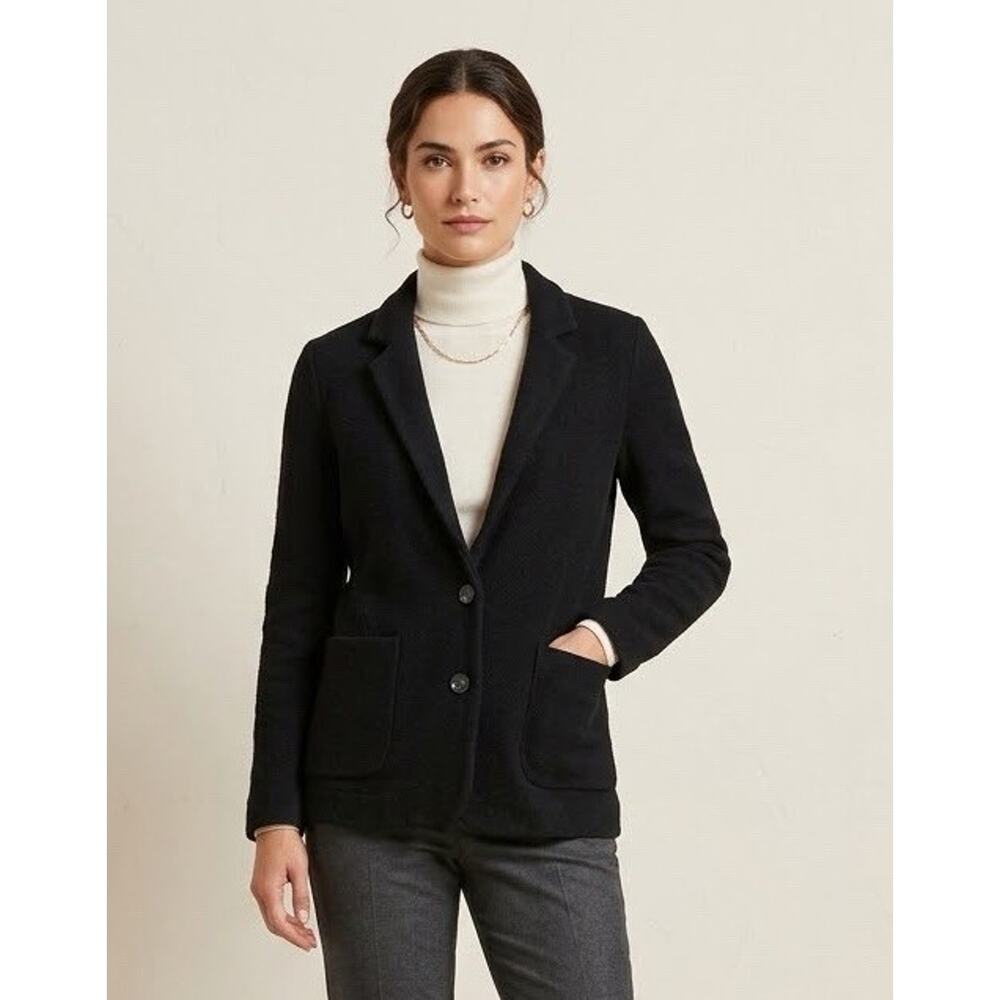 Pomandere Italy Black Virgin Wool Blend Knit Blazer Jacket Size 40 US 4/6